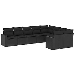 Maison Chic Salon de jardin 9 pcs avec coussins | Ensemble de Table et chaises | Mobilier d'Extérieur noir résine tressée -GKD70484