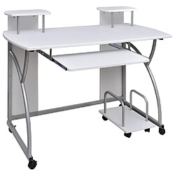 Helloshop26 Bureau table poste de travail meuble d'ordinateur informatique étude d'ordinateur 110 x 52 x 88,5 cm bois d’ingénierie blanc 02_0023710