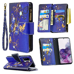 Etui en PU fermeture éclair à motifs avec 9 porte-cartes papillon bleu pour votre Samsung Galaxy S20