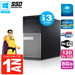 PC Tour DELL 7010 Core I3-2120 RAM 8Go Disque 120 Go SSD Wifi W7 - Occasion