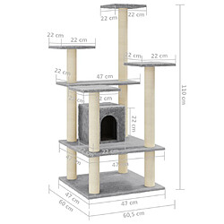 vidaXL Arbre à chat avec griffoirs en sisal Gris clair 110 cm pas cher