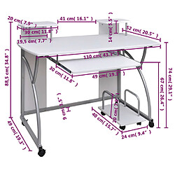 Maison Chic Bureau d'ordinateur solide,Table de travail Blanc 110x52x88,5 cm Bois d’ingénierie -GKD44607 pas cher