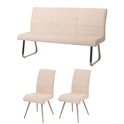 Decoshop26 Ensemble de salle à manger 2 chaises + banc 160 cm en tissu chenille crème 04_0006716