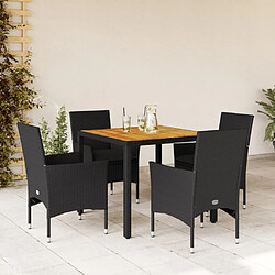 vidaXL Ensemble à manger de jardin et coussins 5 pcs noir rotin acacia