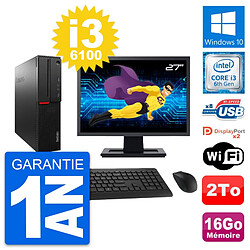 PC Lenovo M800 SFF Ecran 27" Intel i3-6100 RAM 16Go Disque 2To Windows 10 Wifi - Occasion