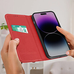 Acheter Avizar Housse iPhone 14 Pro Max Cuir Véritable Clapet Porte-carte Support Vidéo rouge