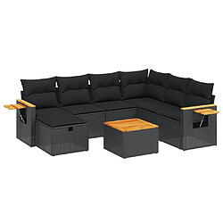 Maison Chic Ensemble Tables et chaises d'extérieur 8 pcs avec coussins,Salon de jardin noir résine tressée -GKD868755