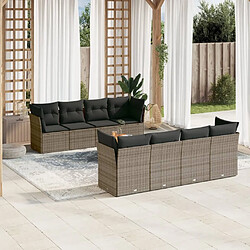 Maison Chic Salon de jardin 9 pcs avec coussins | Ensemble de Table et chaises | Mobilier d'Extérieur gris résine tressée -GKD98668