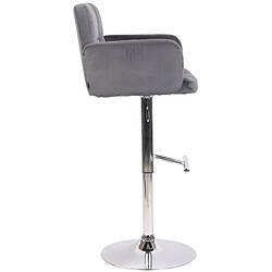 Decoshop26 Tabouret de bar pivotant en velours gris foncé et métal chromé avec accoudoirs repose-pieds et dossier TDB10649