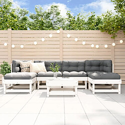 vidaXL Salon de jardin 7 pcs avec coussins blanc bois massif