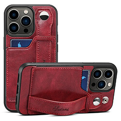 Coque en TPU + PU anti-rayures avec béquille pour dragonne et porte-carte rouge pour votre iPhone 13 Pro 6.1 pouces