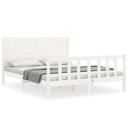 Maison Chic Cadre/structure de lit avec tête de lit pour adulte - Lit Moderne Chambre blanc 160x200 cm bois massif -MN26689