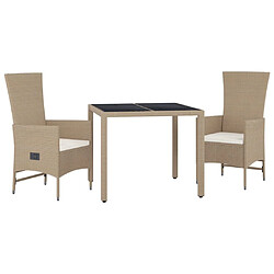 Avis Ensemble salle à manger de jardin 3 pcs,Table et chaise à dîner d'extérieur Beige poly rotin -MN83867