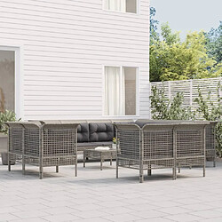 Maison Chic Salon de jardin 11pcs + coussins - Mobilier/Meubles de jardin - Table et chaises d'extérieur Gris Résine tressée -MN15300