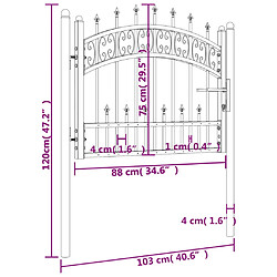 vidaXL Portail et sommet de lance Noir 103x120 cm Acier enduit poudre pas cher