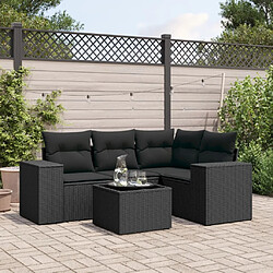 vidaXL Salon de jardin 5 pcs avec coussins noir résine tressée