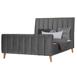 Homestyle4U Lit Double 140x200 cm Capitonné Sommier à Lattes Gris Argenté