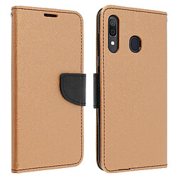 Avizar Housse Galaxy A30 Etui Porte-carte Fonction Support Vidéo Fancy Style Or et Noir