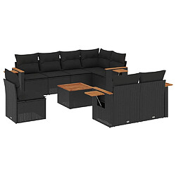 Maison Chic Salon de jardin 9 pcs avec coussins | Ensemble de Table et chaises | Mobilier d'Extérieur noir résine tressée -GKD10407