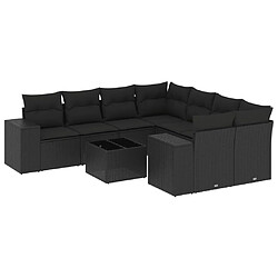 Maison Chic Salon de jardin 9 pcs avec coussins | Ensemble de Table et chaises | Mobilier d'Extérieur noir résine tressée -GKD90161