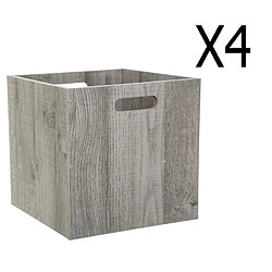 Lot de 4 Boites de rangement en bois Gris - L. 30.5 x P. 30.5 x H. 30.5 cm -PEGANE-