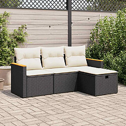 vidaXL Salon de jardin 4 pcs avec coussins noir résine tressée