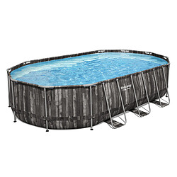 Bestway Piscine tubulaire ovale power steel 6.10 x 3.66 x h.1.22 m - décor bois