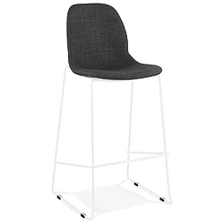 Alterego Tabouret de bar empilable 'FAKIR' en tissu gris foncé et pied en métal blanc