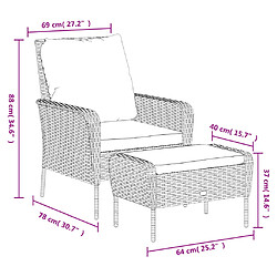 vidaXL Chaise de jardin avec tabouret marron clair résine tressée pas cher