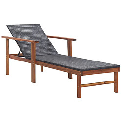 vidaXL Chaise longue et coussin Résine tressée et bois d'acacia Noir