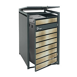 Decoshop26 Abri poubelle un compartiment pour une ou deux poubelles en métal anthracite or 04_0006991