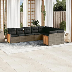 Maison Chic Salon de jardin 9 pcs avec coussins | Ensemble de Table et chaises | Mobilier d'Extérieur gris résine tressée -GKD67926