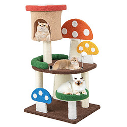 Helloshop26 Arbre à chat 102 cm en forme de champignon boule à ressort condo poteau griffoir plateforme de saut tour de jeux pour chat multicolore 20_0007643