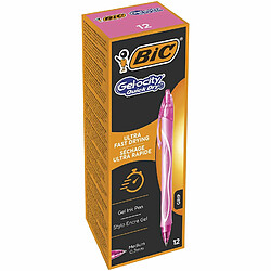 BIC Gel-ocity Quick Dry Stylos-Gel Rétractables Pointe Moyenne (0, 7 mm) - Rose, Boîte de 12