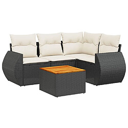 vidaXL Salon de jardin 5 pcs avec coussins noir résine tressée