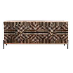 Pegane Buffet, meuble de rangement en bois coloris naturel, noir - longueur 180 x profondeur 40 x Hauteur 80 cm