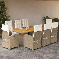 vidaXL Ensemble à manger de jardin et coussins 9 pcs beige Poly rotin