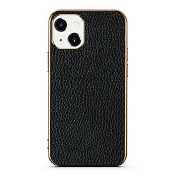 Coque en TPU + cuir véritable électroplaqué, texture litchi noir pour votre Apple iPhone 13 6.1 pouces