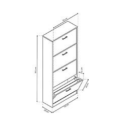 Mes Meuble à chaussures 4 abattants 155x23x120 cm décor chêne - MIRSA pas cher