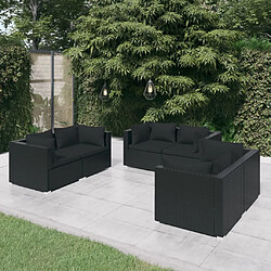 vidaXL Salon de jardin 6 pcs avec coussins Résine tressée Noir