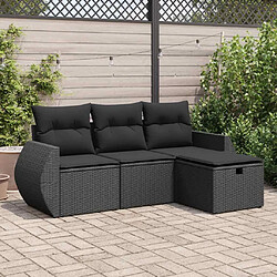 vidaXL Salon de jardin 4 pcs avec coussins noir résine tressée