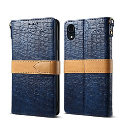 Wewoo Housse Coque Étui en cuir à rabat horizontal PU de texture épissée de couleur crocodile pour iPhone XRavec porte-monnaie et supportfentes cartes et lanière bleu