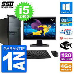 PC Tour Lenovo M91p Ecran 19" Core i5-2400 RAM 4Go SSD 120Go Windows 10 Wifi - Occasion