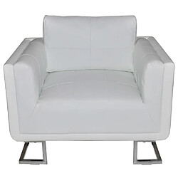 vidaXL Fauteuil cube avec pieds chromés Blanc Similicuir