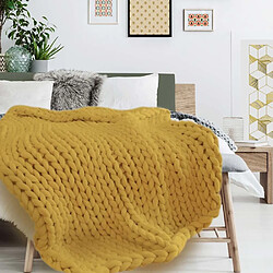 The Home Deco Factory Plaid grosses mailles Chunky 120 x 150 cm jaune.