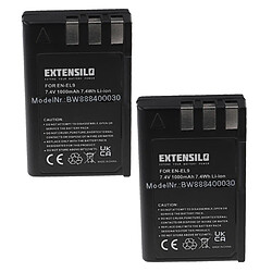 Vhbw EXTENSILO 2x Batteries compatible avec Nikon D40 SLR, D40x DSLR, D60 DSLR, D3000, D5000 appareil photo, reflex numérique (1000mAh, 7,4V, Li-ion)