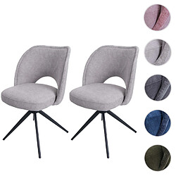 Mendler Lot de 2 chaises de salle à manger HWC-N72, chaise de cuisine rembourrée, pivotante Auto-Return, tissu/textile (420g/m²) Oeko-Tex ~ gris clair