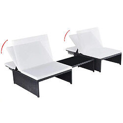 Avis Helloshop26 Lot de 2 transats chaise longue bain de soleil lit de jardin terrasse meuble d'extérieur avec table résine tressée noir 02_0012133