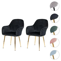 Mendler 2x chaise de salle à manger HWC-F18, fauteuil de cuisine, design rétro ~ velours noir, pieds dorés