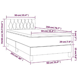 Maison Chic Lit adulte- Lit + matelas,Sommier à lattes de lit avec matelas et LED Gris clair 90x200cm -GKD99833 pas cher